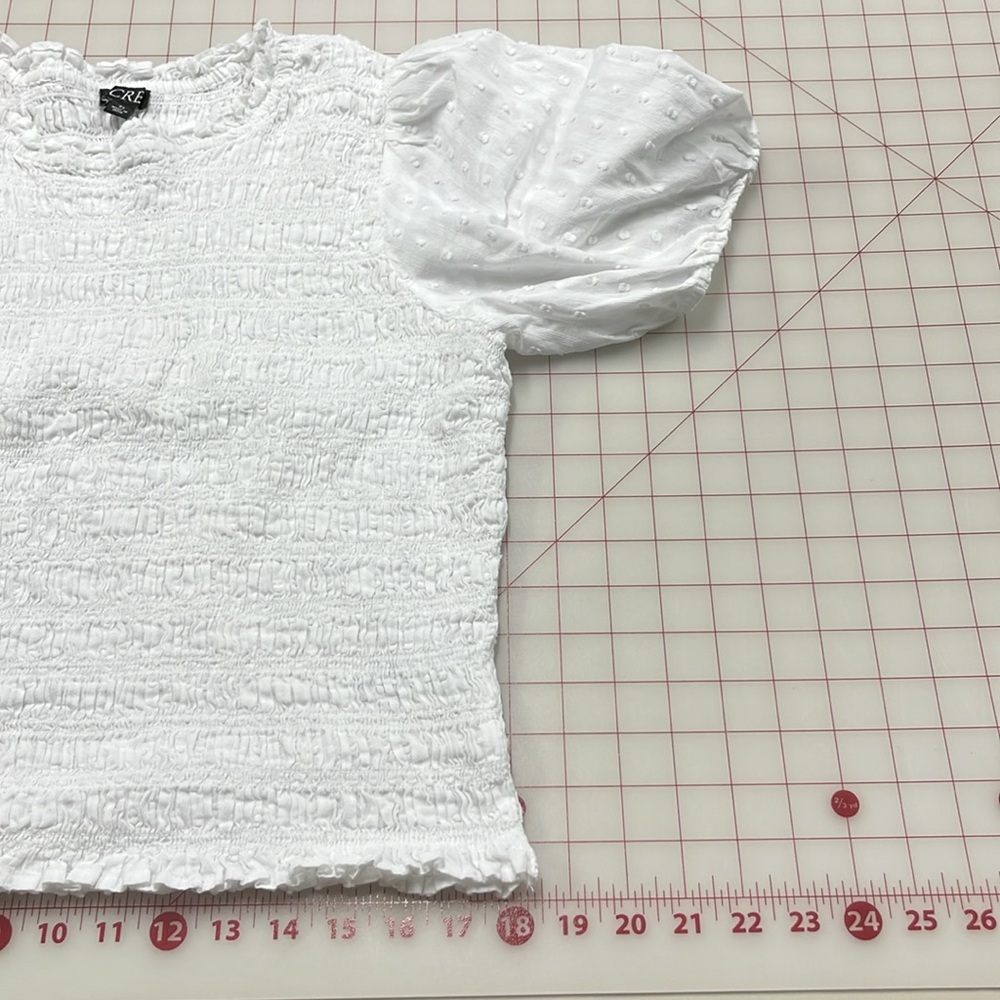 J CREW Boho Coquette 100% Cotton Swiss Dot Smocked Bodice Ruffle Trim WHT Top XL - Picture 3 of 15